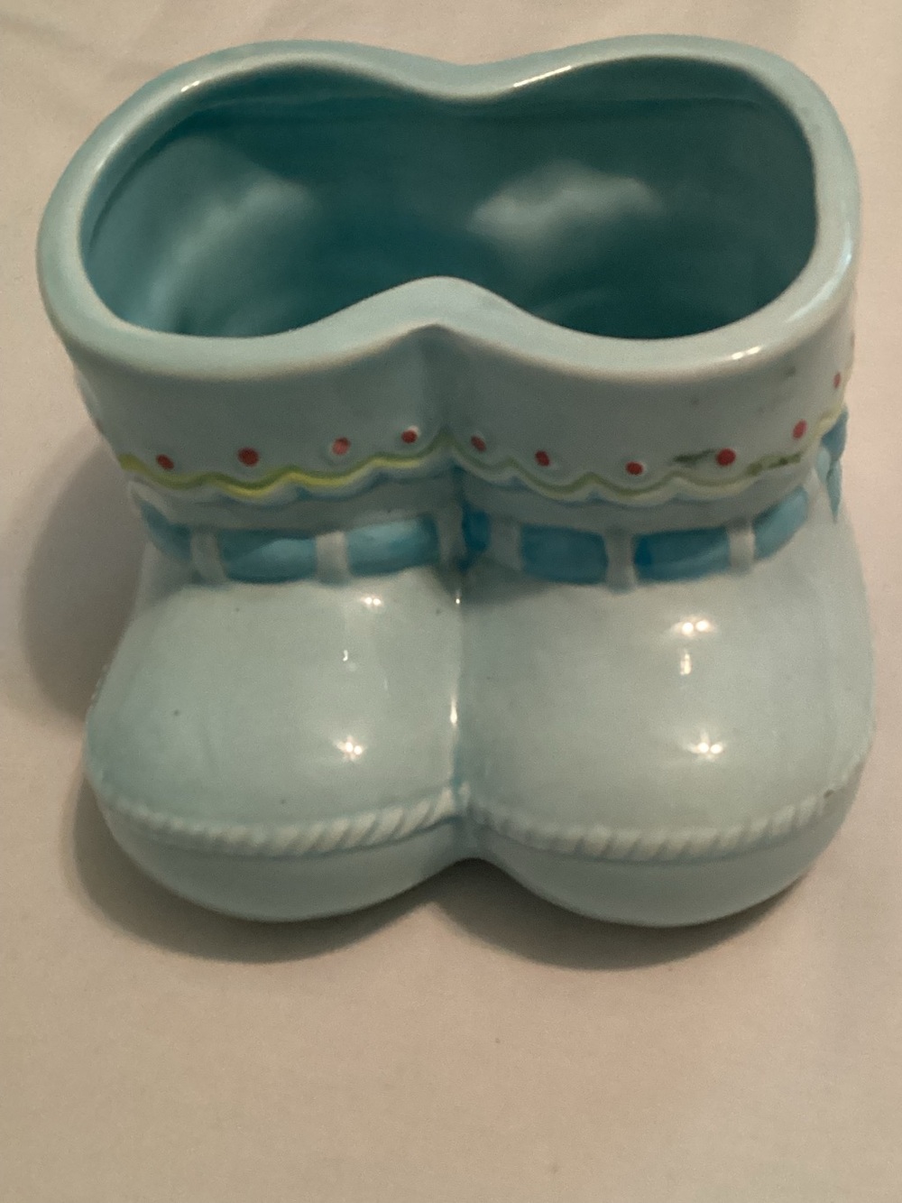 Napco Vintage Blue Booties Ceramic Floral Nursery Gift Planter